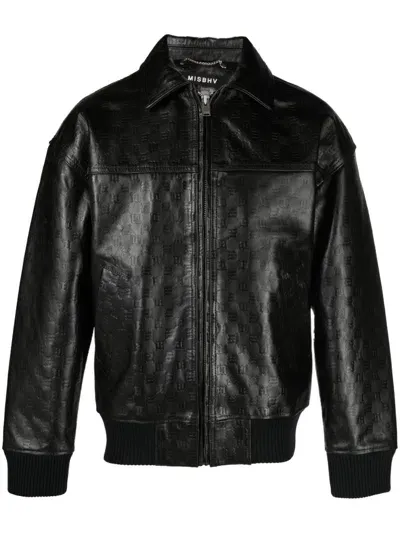 Misbhv Monogram-jacquard Leather Jacket In Black