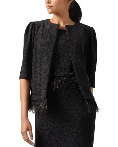 Misook Sparkle Feather Trim Jacket In Black