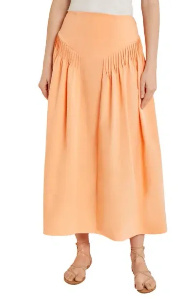 Misook Godet Pleated Maxi Skirt In Orange