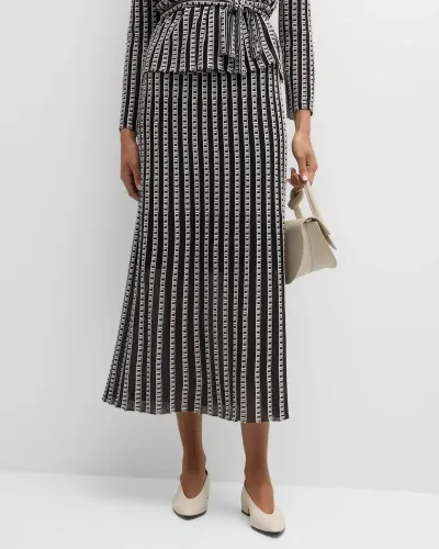 Misook Striped Soft Burnout Knit Midi Skirt In Black