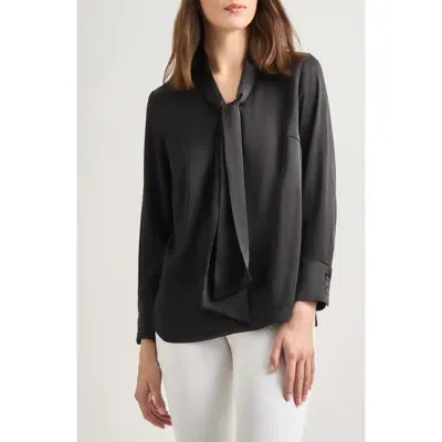 Misook Tie Neck Blouse In Black