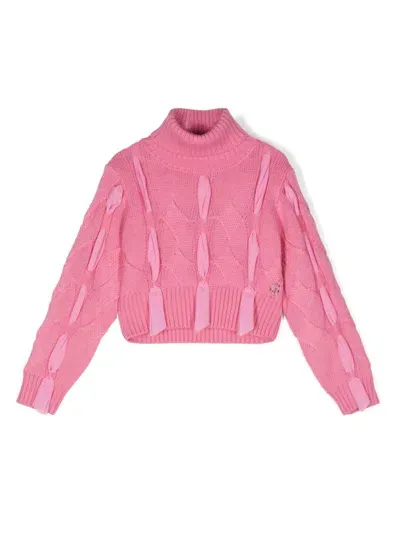 Miss Blumarine Kids' Cable-knit Sweater In Pink