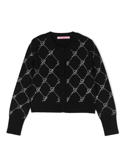 Miss Blumarine Kids' Rhinestone-logo Cardigan In Black