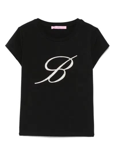 Miss Blumarine Kids' Rhinestone-logo T-shirt In Black