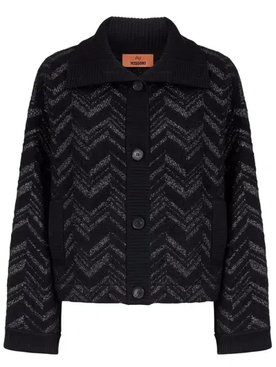 Missoni V-neck Loose Fit Jacket In Nero/argento