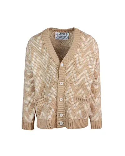 Missoni Chevron-knit V-neck Cardigan In Camel