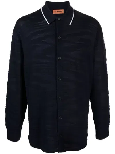 Missoni Contrasting-trim Wool-blend Shirt In Blue