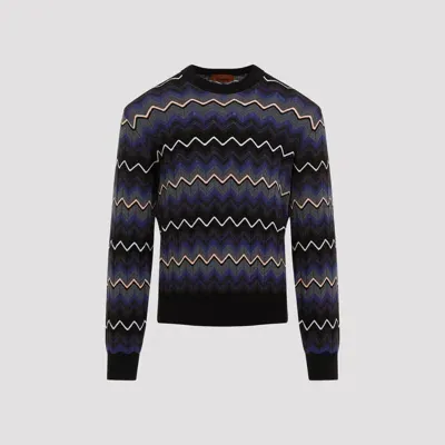 Missoni Dark Grey Crewneck Cotton And Wool Pullover In Multicolor