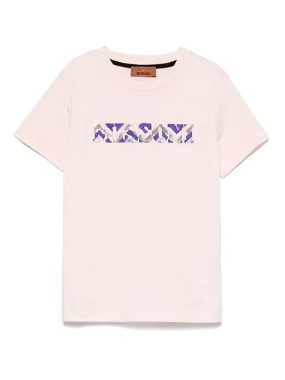 Missoni Kids' Logo-embroidered T-shirt In Pink