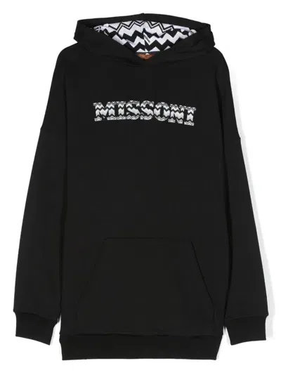 Missoni Kids' Logo-print Cotton Hoodie In Black