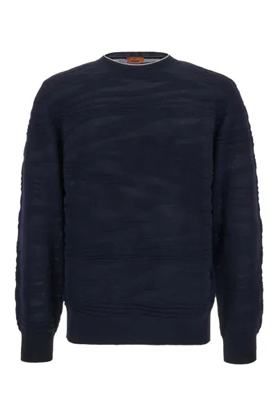 Missoni Crewneck Knit Sweater In Blue