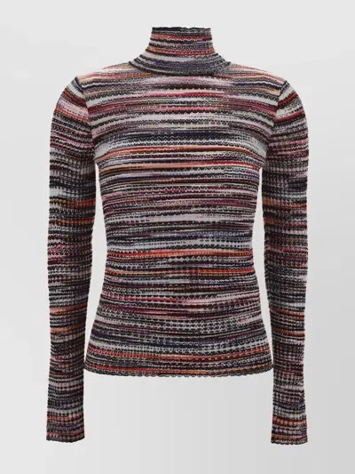 Missoni Ribbed Turtleneck Sweater Multicolored Pattern In Multicolred/pink/blu