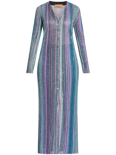 Missoni Striped Long Cardigan In Clear Blue