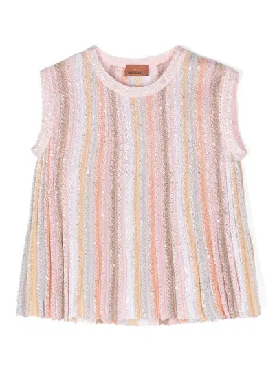 Missoni Kids' Sequin-embellished Ribbed-knit Top In Pink