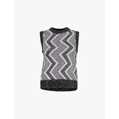 Missoni Womens Grey Chevron Sequin-embellished Knit Vest