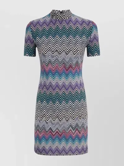 Missoni Wool Mini Dress With Zig Zag Motif In Clear Blue