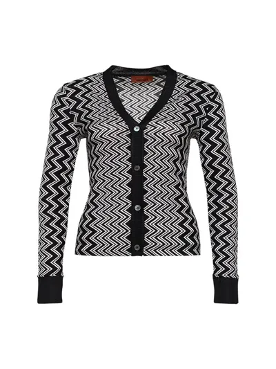 Missoni Zigzag Patterned Knitted Cardigan In Black