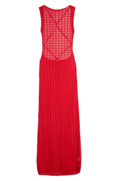 Mistress Rocks Pointelle Knit Cover-up Maxi Dress In Red