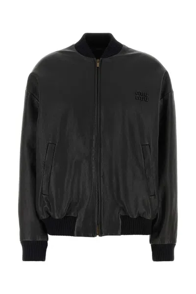 Miu Miu Black Leather Padded Jacket