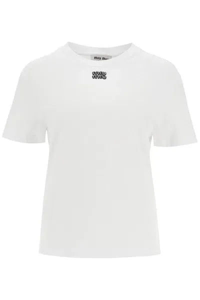 Miu Miu Decorated Logo T-shirt In White