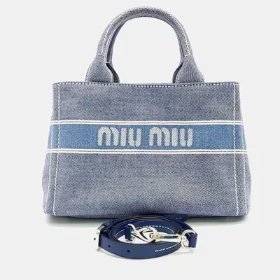 Pre-owned Miu Miu Denim Logo Tote And Shoulder Bag In Blue