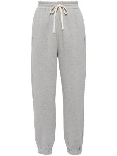 Miu Miu Cotton Joggers With Embroidered Logo In Grau