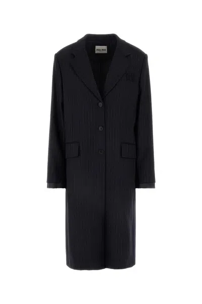 Miu Miu Embroidered Stretch Wool Blend Coat In Multicolor