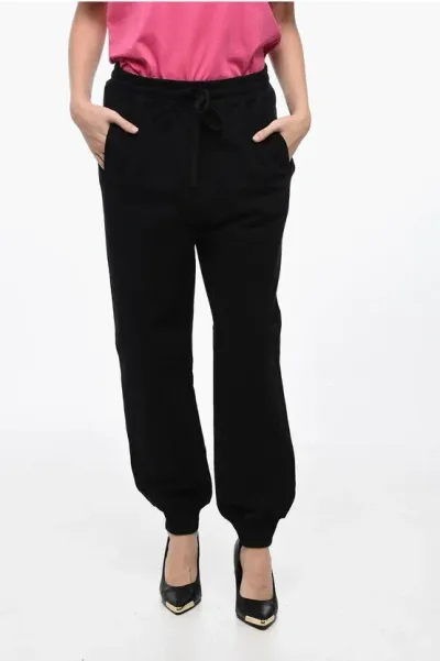 Miu Miu Fleeced Cotton Sweatpants With Ribbed Details