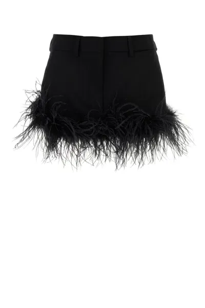 Miu Miu Feather-trim Twill Miniskirt In Black