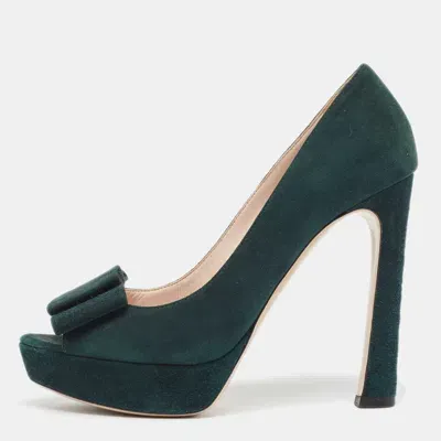 Pre-owned Miu Miu Green Suede Peep Toe Pumps Size 37.5