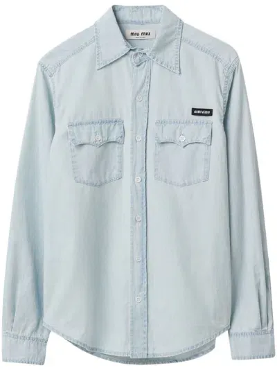 Miu Miu Menswear Chambray Button Down Shirt In Blue