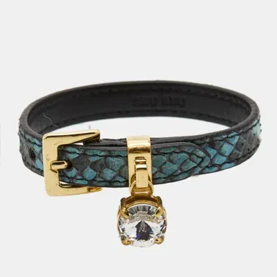 Pre-owned Miu Miu Leather Crystal Gold Tone Bracelet