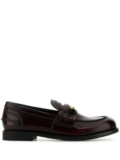 Miu Miu Leather Penny Loafers In Purple