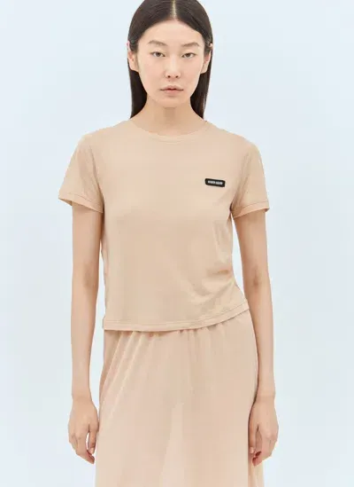 Miu Miu Logo Patch T-shirt In Cream