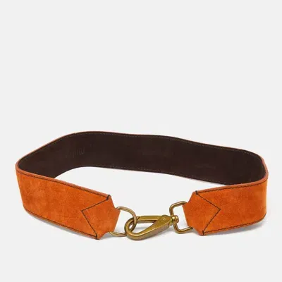 Pre-owned Miu Miu Orange Suede Clasp Belt 70 Cm