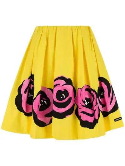 Miu Miu Poplin And Jersey Skirt In Yellow