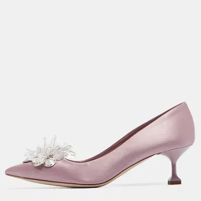 Pre-owned Miu Miu Purple Satin Crystal Embellished Pointed Toe Pumps Size 37