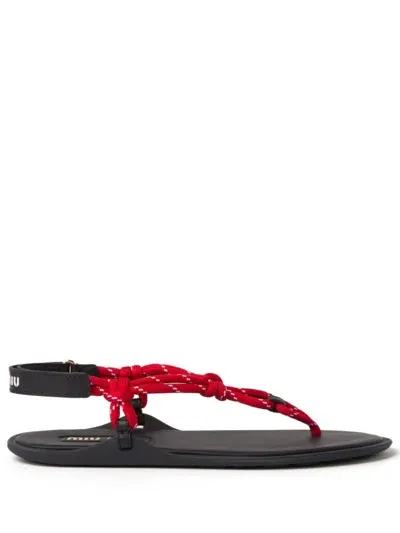 Miu Miu Cord-strap Leather Sandals In Rosso