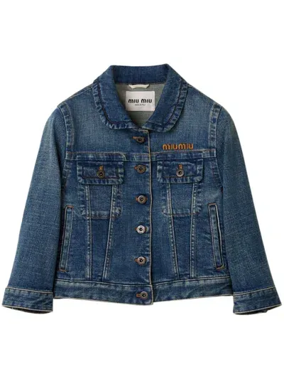 Miu Miu Stretch-cotton Cropped Denim Jacket In Blue