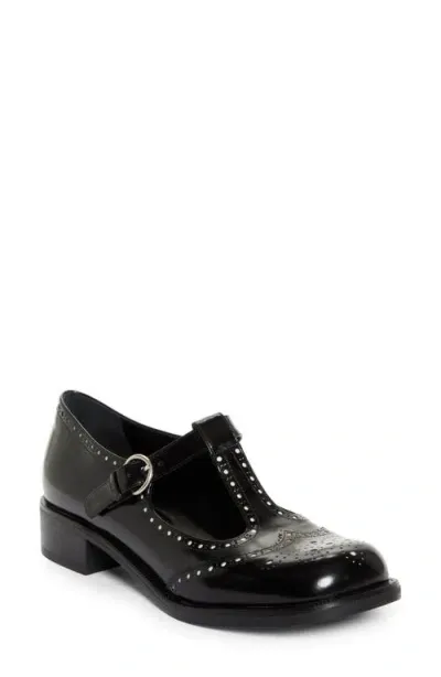 Miu Miu Brushed Leather Brogue Shoes In Black