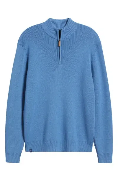 Mizzen + Main Mizzen+main Hillcrest Quarter Zip Pullover Sweater In Denim Blue Solid