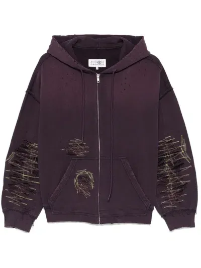 Mm6 Maison Margiela Distressed Hoodie In Purple