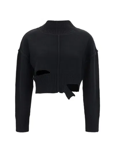 Mm6 Maison Margiela Distressed Knit Sweater In Black