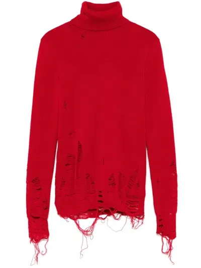 Mm6 Maison Margiela Distressed Sweater In Red