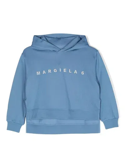 Mm6 Maison Margiela Kids' Logo-embroidered Hooded Sweatshirt In Blue