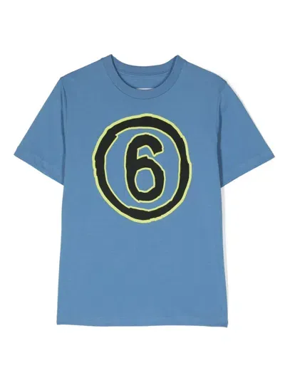 Mm6 Maison Margiela Kids' Logo-print Cotton T-shirt In Blue