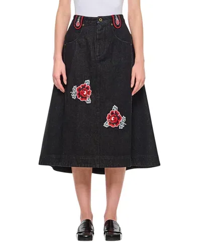 Molly Goddard Abi Denim Miid Skirt In Black