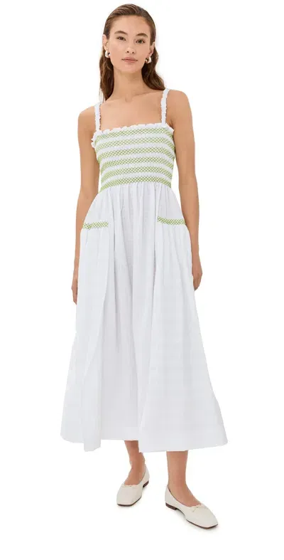 Molly Goddard Jacob Smocked Paneled Cotton-blend Voile Midi Dress In White