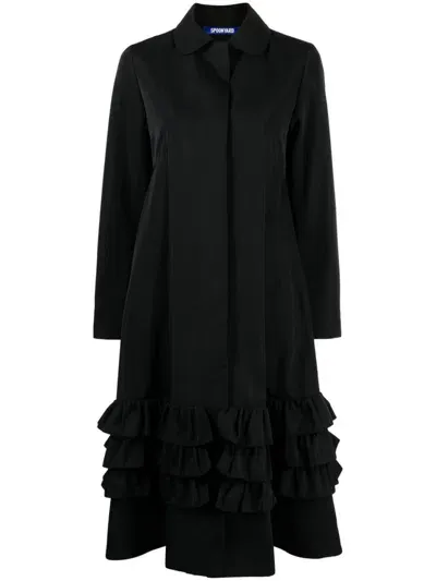 Molly Goddard Ruffled-trim Single-breasted Coat In Black