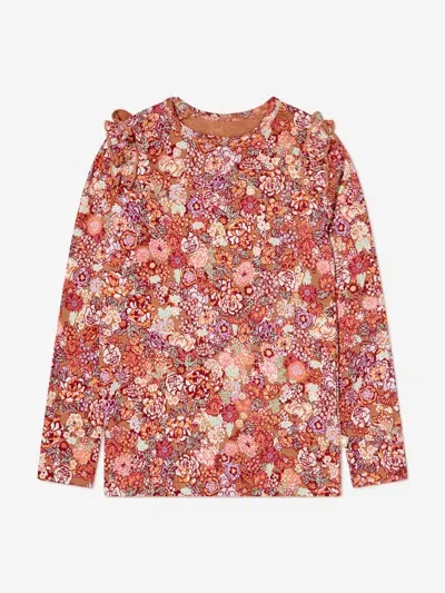 Molo Babies' Floral-print Ruffled T-shirt In Pink